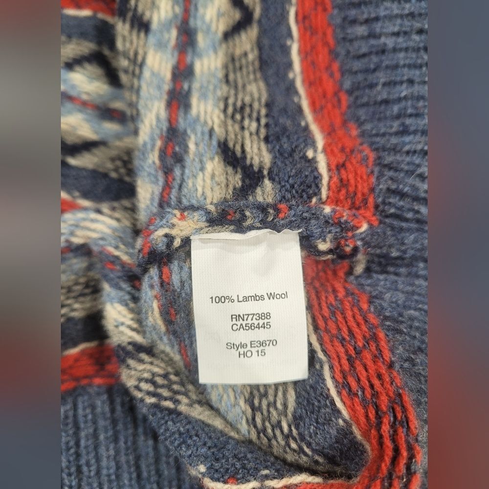 Lambs wool J.Crew Fair Isle Sweater w/m Blue Excellent E3670 Crewneck - Picture 6 of 9